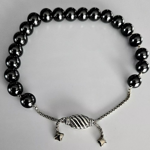 Authentic DAVID YURMAN 
Unisex Hematite Bead Adjustable
Silver Bracelet w/Pouch - Picture 4 of 5